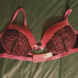 PLAYBOY Pink Black Lace Push Up Bra